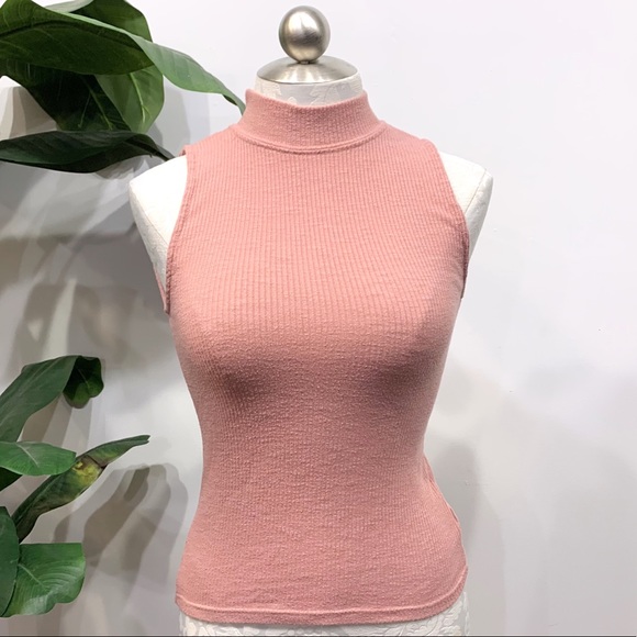 hot pink sleeveless turtleneck